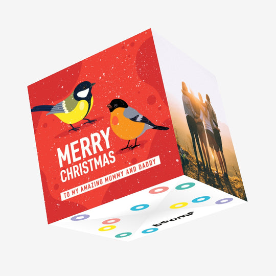 Merry Christmas To My Amazing Mummy And Daddy Birds Confetti-exploding Greetings Card
