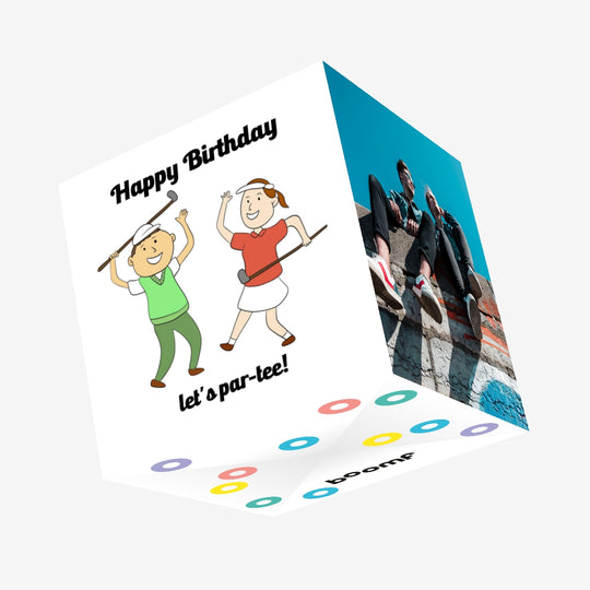 Happy Birthday Let's Par-Tee! Golf Kids Confetti-exploding Greetings Card