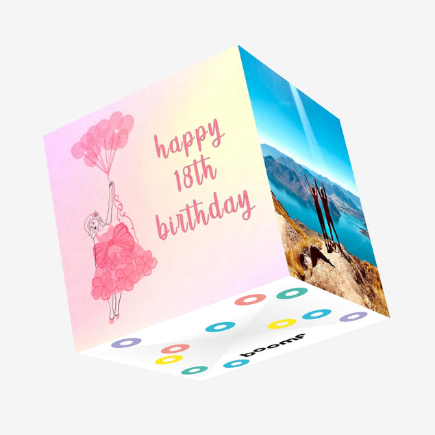 Balloon Girl Happy 18th Birthday Confetti-exploding Greetings Card