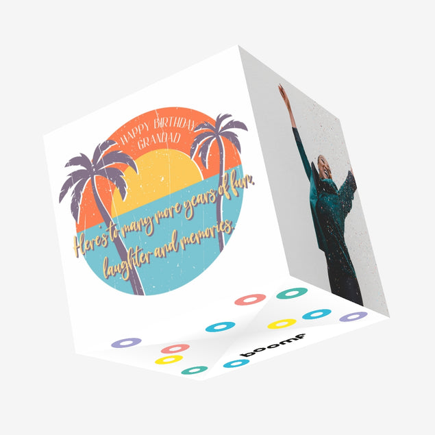 Happy Birthday Grandad Sunset And Palm Trees Confetti-exploding Greetings Card