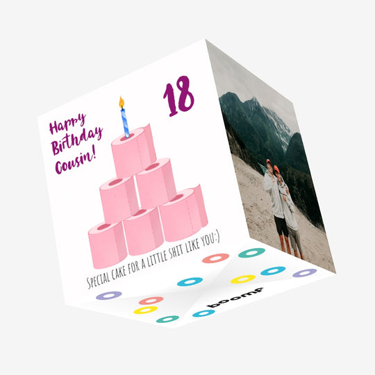 Special Cake Happy 18th Birthday Cousin Confetti-exploding Greetings Card