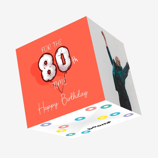 Happy Birthday For The 80th Time Orange Confetti-exploding Greetings Card