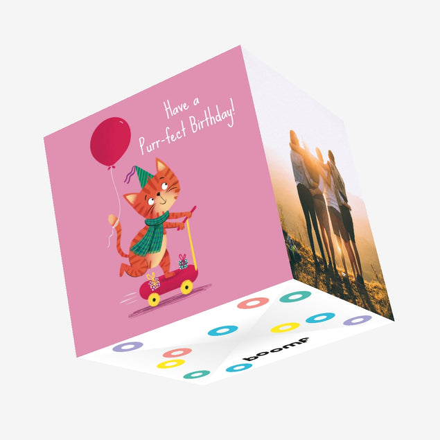 Cat And Red Balloon Purr-fect Birthday Confetti-exploding Greetings Card