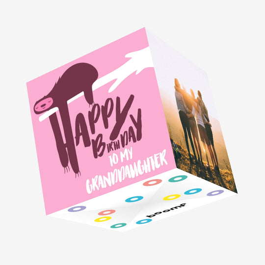 Cute Smiling Sloth Happy Birthday Granddaughter Confetti-exploding Greetings Card