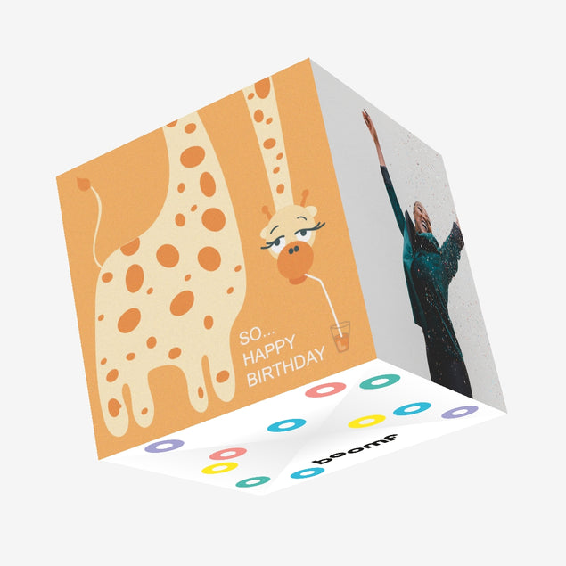 Giraffe Happy Birthday Confetti-exploding Greetings Card