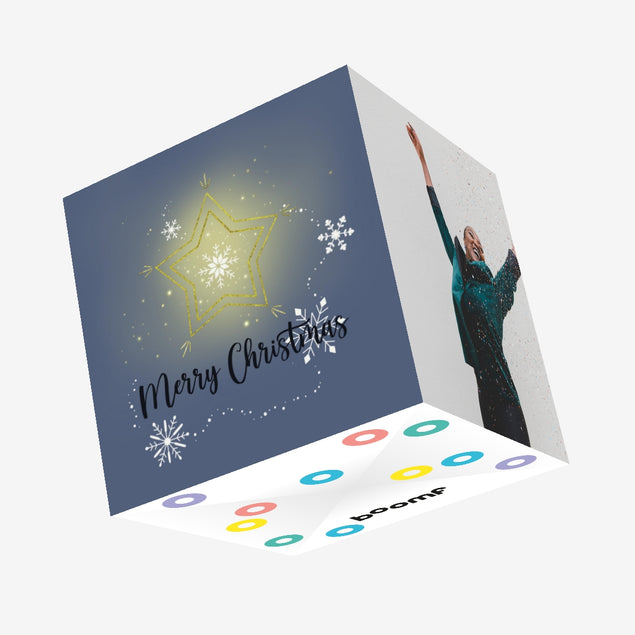Merry Christmas Golden Star And Snowflakes Confetti-exploding Greetings Card