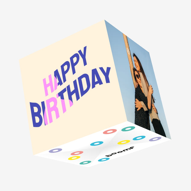 Happy Birthday Pink And Blue Confetti-exploding Greetings Card