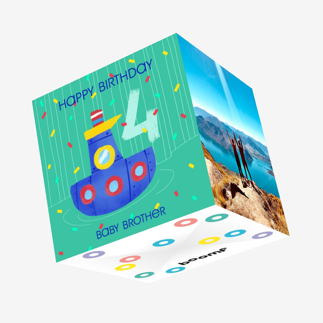Cute Little Boat Happy 4th Birthday Brother Confetti-exploding Greetings Card