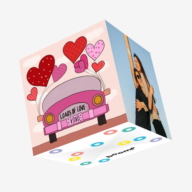 Loads Of Love Pink Retro Car Valentine's Day Confetti-exploding Greetings Card