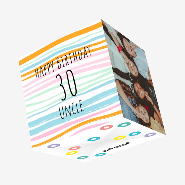 30th Happy Birthday Stripes Uncle Confetti-exploding Greetings Card