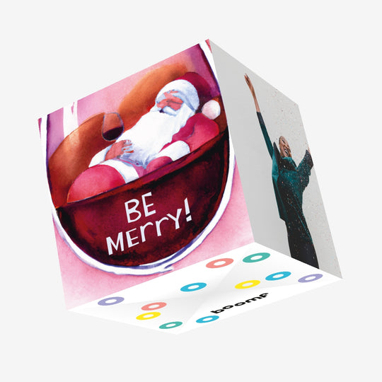 Be Merry Wine Drinking Santa Christmas Confetti-exploding Greetings Card