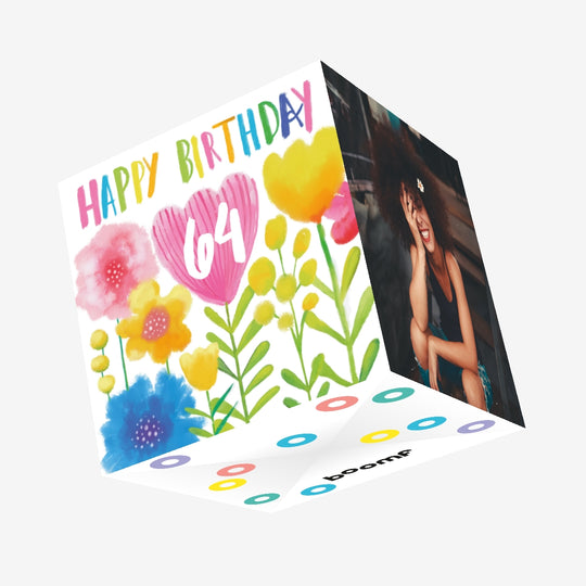 Delicate Flowers Happy 64th Birthday Confetti-exploding Greetings Card