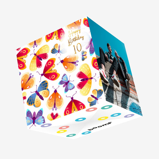 Fantastic Orange Butterflies 10th Birthday Confetti-exploding Greetings Card