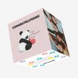 Pink Background Panda With Heart Congrats Confetti-exploding Greetings Card