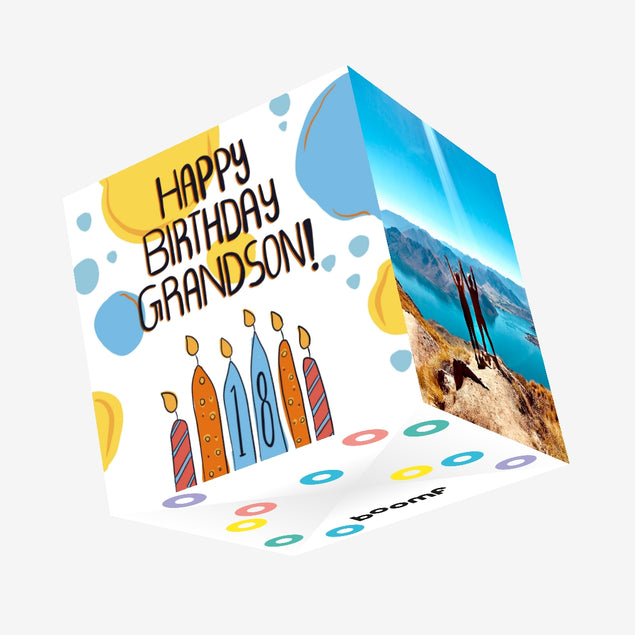 Colorful Candles Happy 18th Birthday Grandson Confetti-exploding Greetings Card