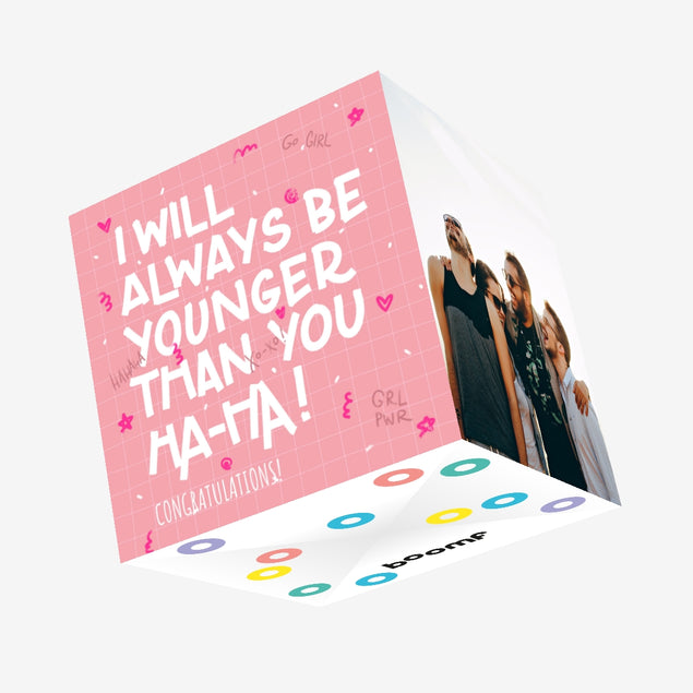 I Will Always Be Younger Congratulations Confetti-exploding Greetings Card