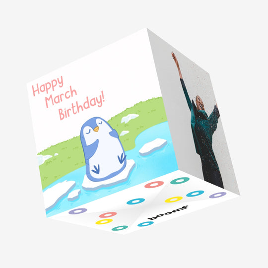 Little Penguin Happy March Birthday Confetti-exploding Greetings Card