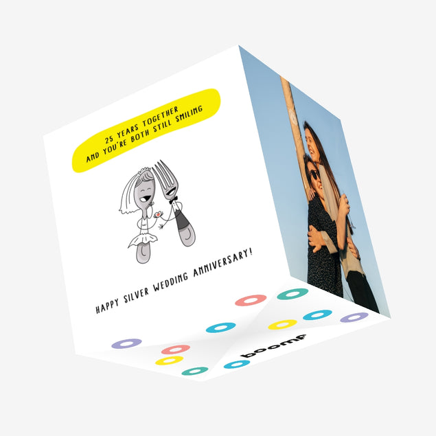 Happy Silver Wedding Anniversary Spoon And Fork Confetti-exploding Greetings Card