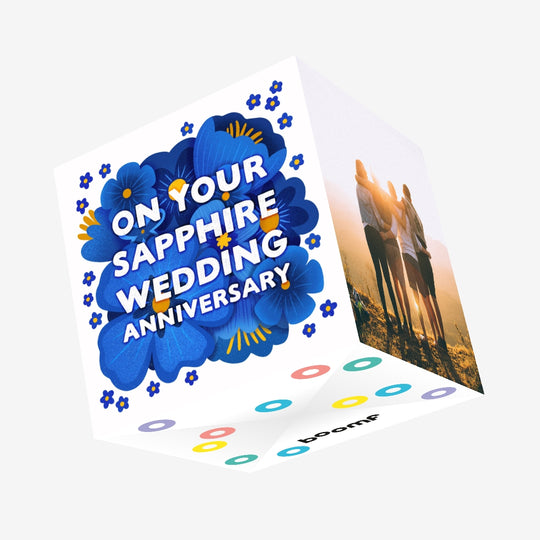Blue Flowers Sapphire Wedding Anniversary Confetti-exploding Greetings Card