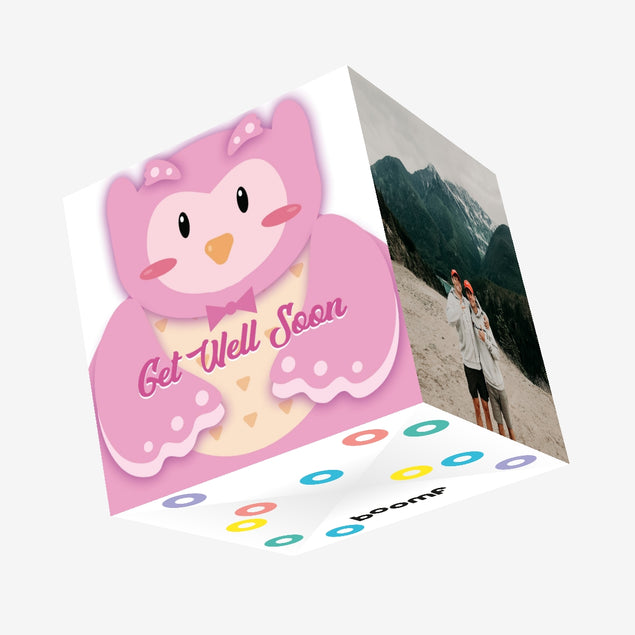 Get Well Pink Owl Confetti-exploding Greetings Card