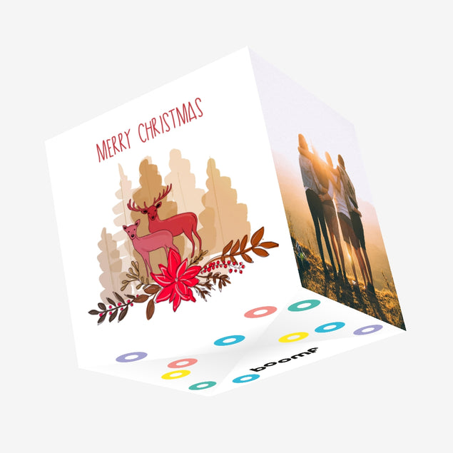 Merry Christmas Red Stag And A Hind Confetti-exploding Greetings Card