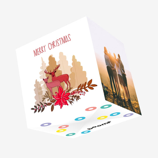 Merry Christmas Red Stag And A Hind Confetti-exploding Greetings Card