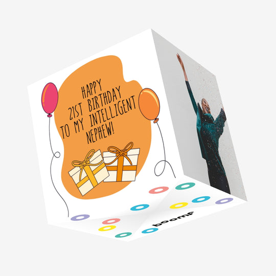 My Intelligent Nephew Happy 21st Birthday Confetti-exploding Greetings Card