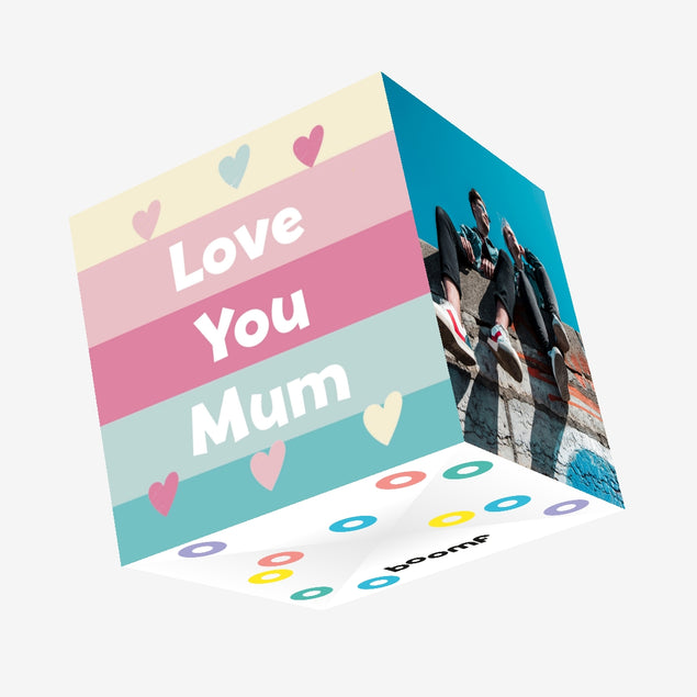 Love You Mum Cute Stripes Confetti-exploding Greetings Card
