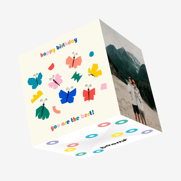 Geometric Butterflies Happy Birthday Confetti-exploding Greetings Card