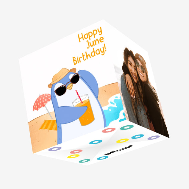 Little Penguin Happy June Birthday Confetti-exploding Greetings Card