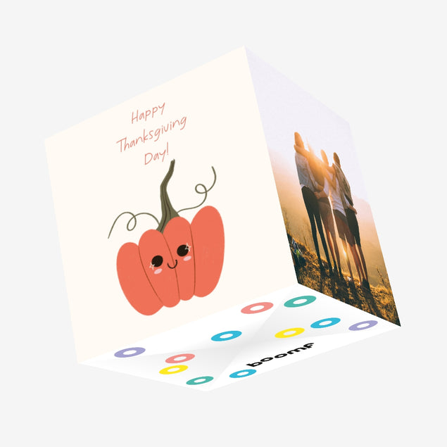 Cute Pumpkin Happy Thanksgiving Day Confetti-exploding Greetings Card
