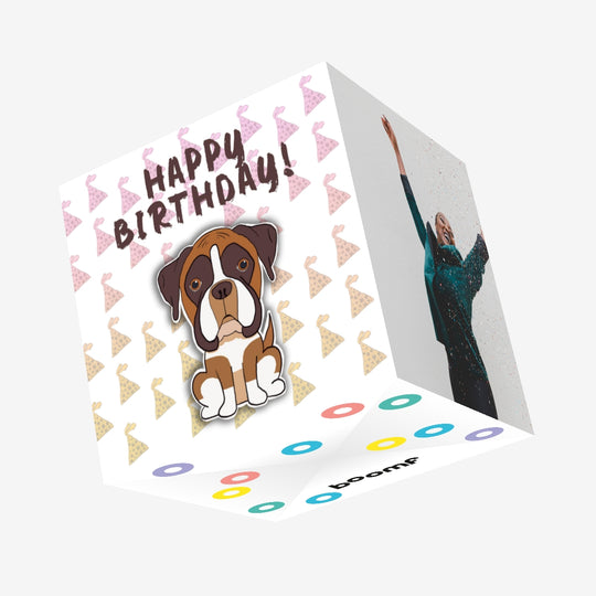 Cute Boxer Dog Happy Birthday Confetti-exploding Greetings Card