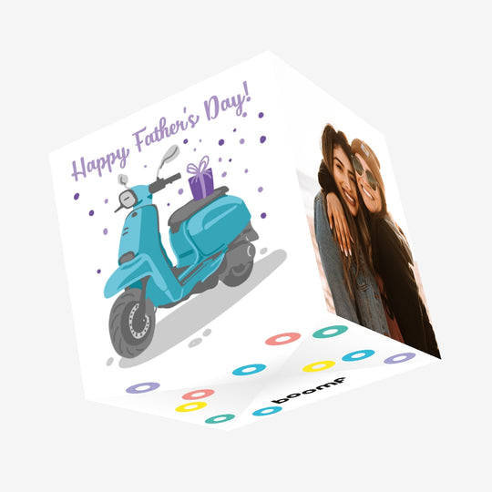 Blue Lambretta Scooter With A Gift Happy Father's Day Confetti-exploding Greetings Card