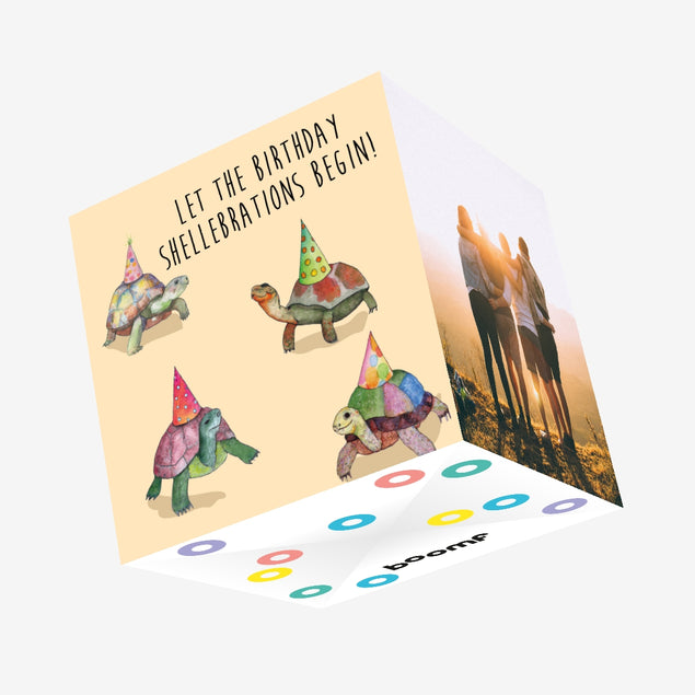 Let The Birthday Shellebrations Begin Festive Turtles Birthday Confetti-exploding Greetings Card