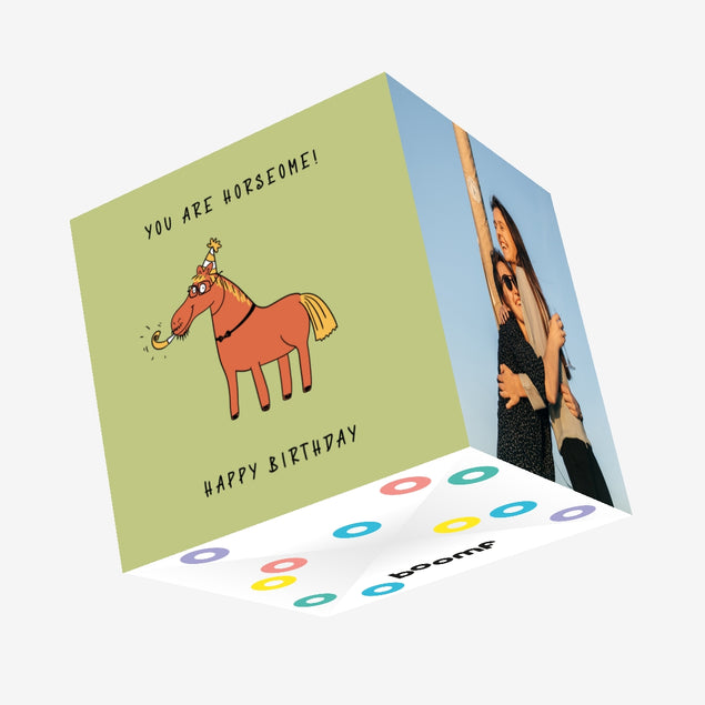 Happy Birthday You Are Horsome Funny Horse Confetti-exploding Greetings Card