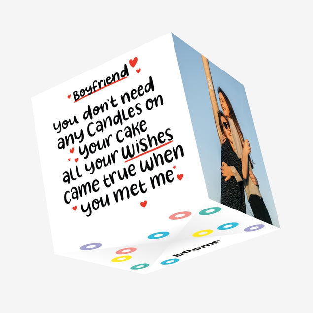 Happy Birthday Boyfriend You Don't Need Any Candles On Your Cake Confetti-exploding Greetings Card