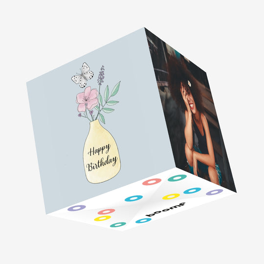 Vase Of Flowers And Butterfly Birthday Confetti-exploding Greetings Card