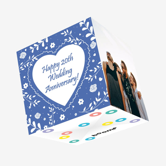 Blue Themed Heart Happy 20th Anniversary Confetti-exploding Greetings Card