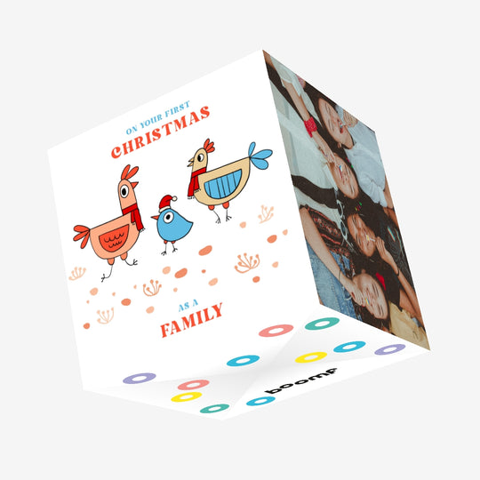 Merry First Christmas As A Family Funny Birds Confetti-exploding Greetings Card