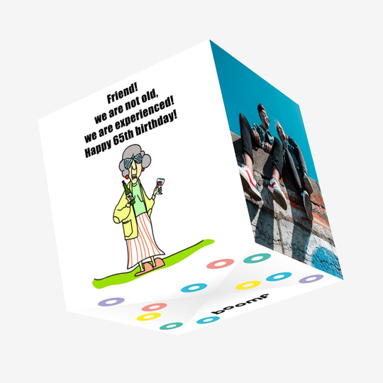 Happy 65th Birthday Old Friend Confetti-exploding Greetings Card