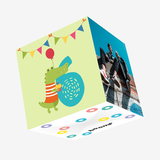 Zoo Animal Crocodile Happy 6th Birthday Confetti-exploding Greetings Card