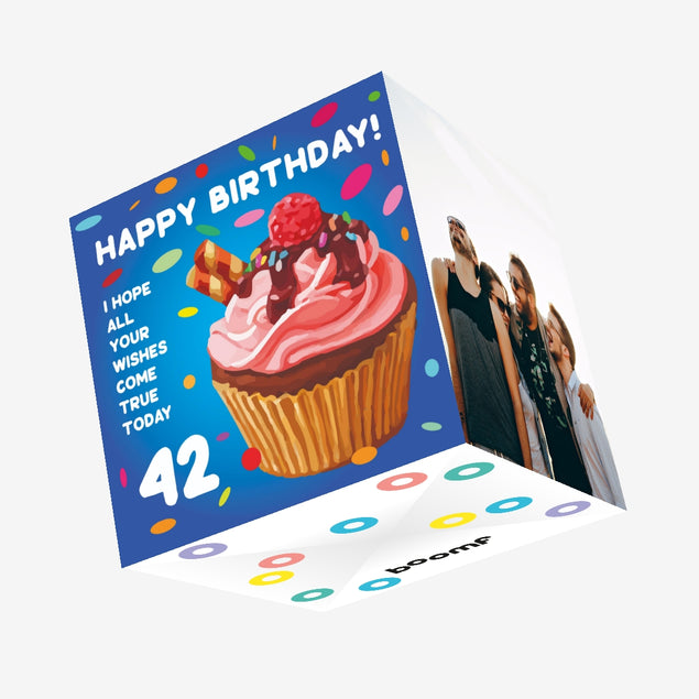 Happy 42nd Birthday Cupcake Confetti-exploding Greetings Card