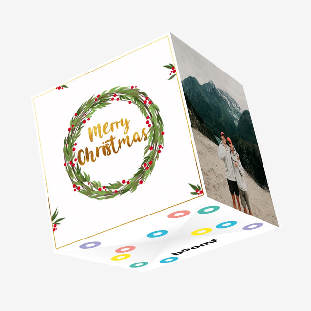 Merry Christmas Minimalist Wreath Confetti-exploding Greetings Card