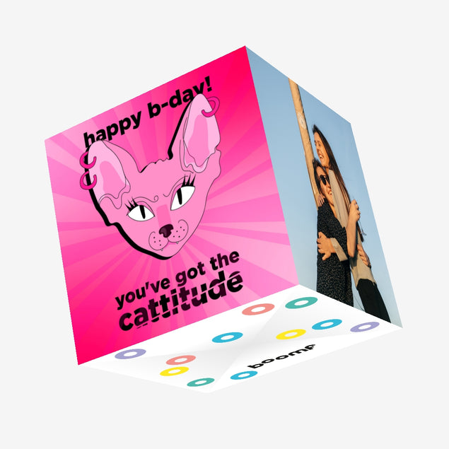 Cool Pink Cat Cattitude Happy Birthday Confetti-exploding Greetings Card