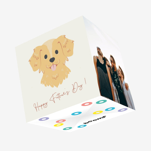 Happy Father's Day Golden Retriever Puppy Confetti-exploding Greetings Card