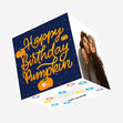 Blue Checkered Background Happy Birthday Pumpkin Confetti-exploding Greetings Card