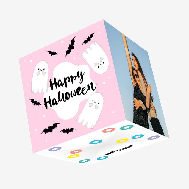 Cute Ghosts In Pink Happy Halloween Confetti-exploding Greetings Card