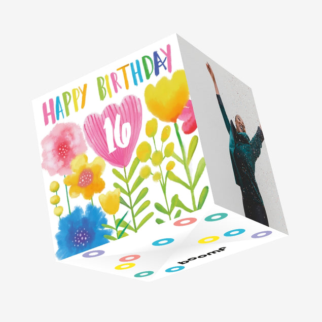 Delicate Flowers Happy 16th Birthday Confetti-exploding Greetings Card