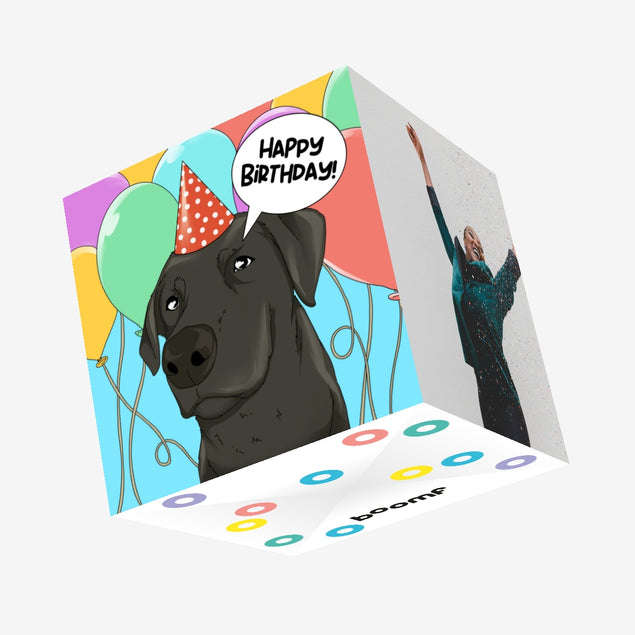 Festive Labrador Happy Birthday Confetti-exploding Greetings Card