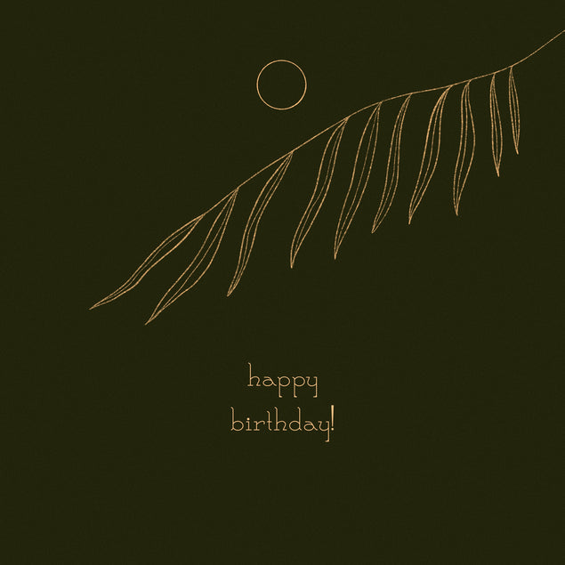 Green Background Happy Birthday Golden Branch